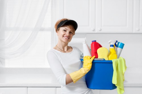 Professional carpet cleaning setup with equipment ready for a UK service appointment